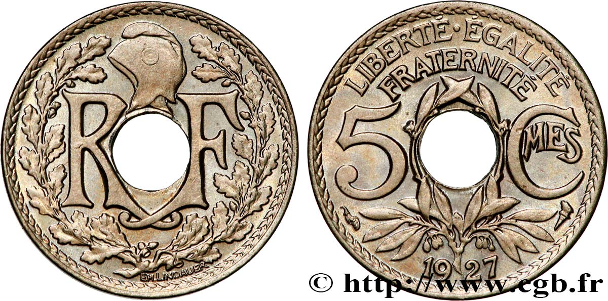 5 centimes Lindauer, petit module 1927  F.122/12 SPL63 