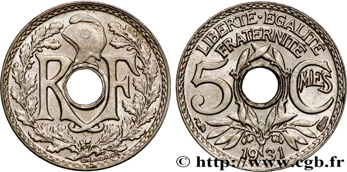 5 centimes Lindauer, petit module 1931 Paris F.122/14 MS63 