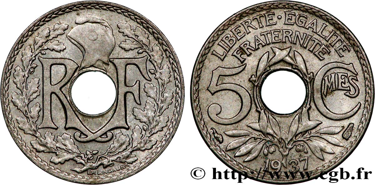 5 centimes Lindauer, petit module 1937 Paris F.122/20 SUP60 