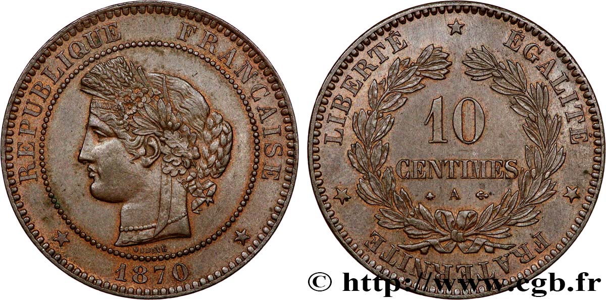 10 centimes Cérès 1870 Paris F.135/4 SUP62 