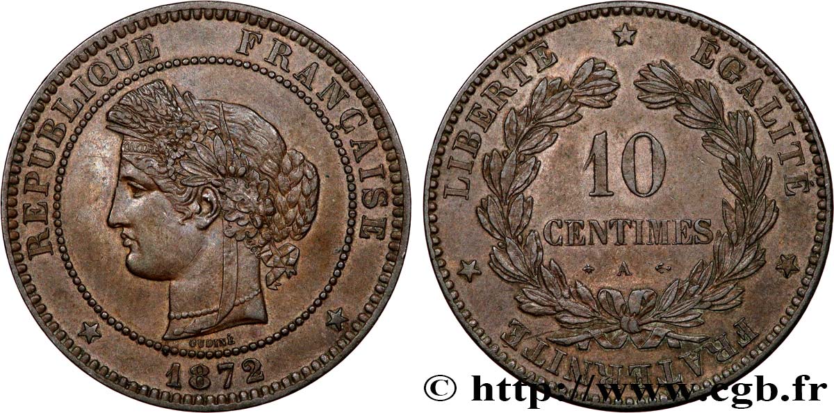 10 centimes Cérès 1872 Paris F.135/8 AU58 