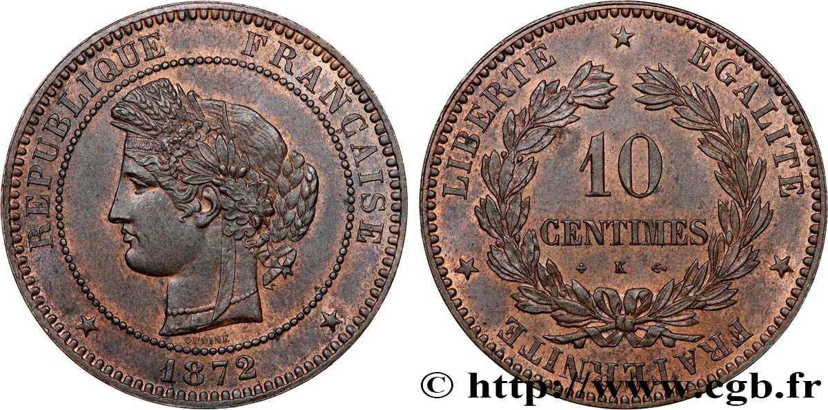 10 centimes Cérès 1872 Bordeaux F.135/9 SPL63 