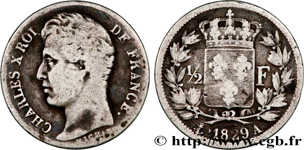 1/2 franc Charles X 1829 Paris F.180/37 B 