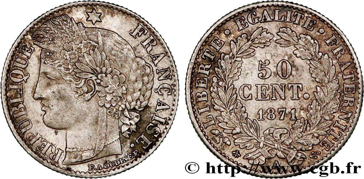 50 centimes Cérès, IIIe République 1871 Paris F.189/1 SPL58 