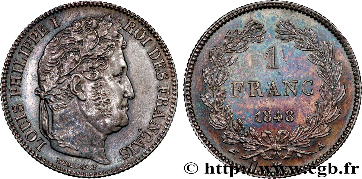 1 franc Louis-Philippe, couronne de chêne 1848 Paris F.210/113 SPL+ 