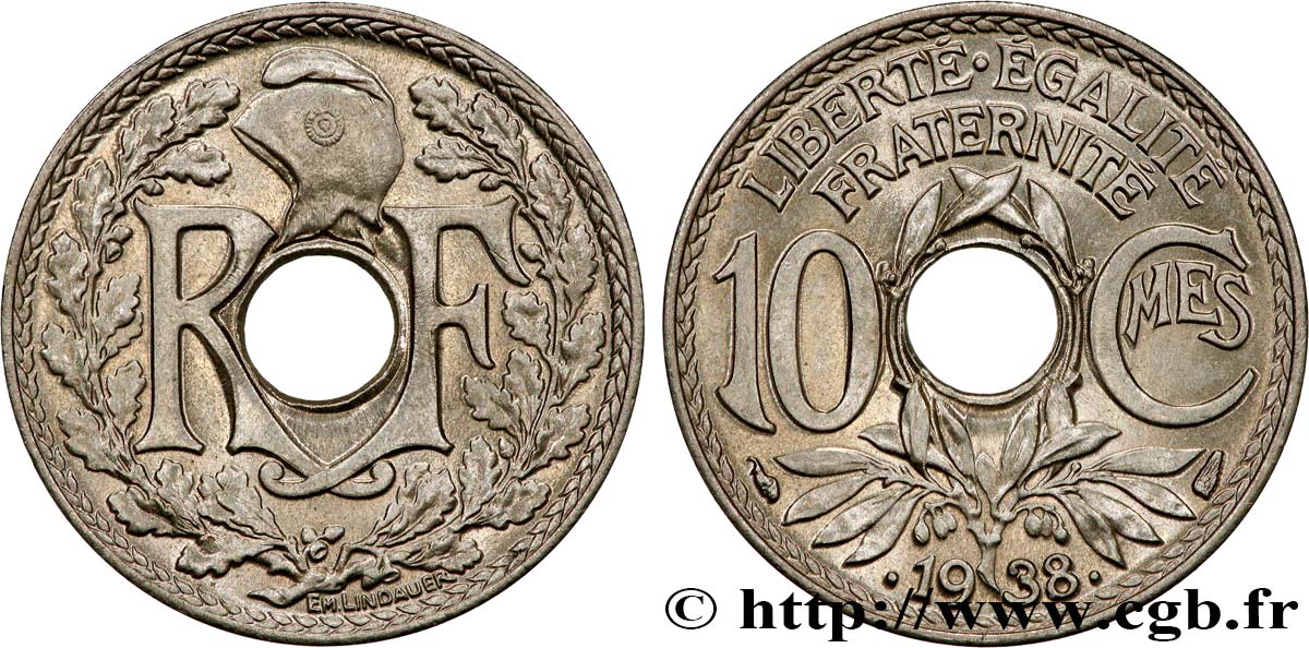 10 centimes Lindauer, maillechort 1938  F.139/2 MS65 