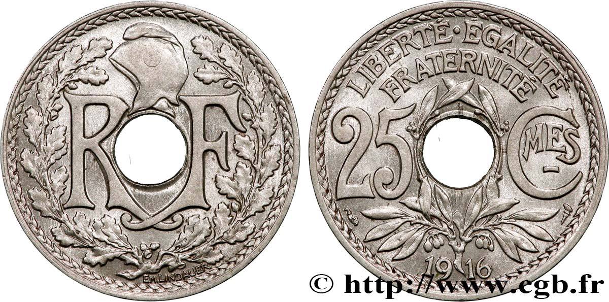 25 centimes Lindauer, Cmes souligné 1916 Paris F.170/4 MS62 