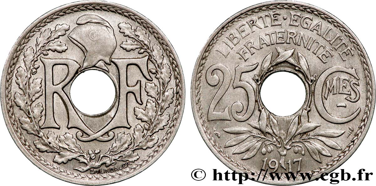 25 centimes Lindauer, Cmes souligné 1917  F.170/5 SUP55 