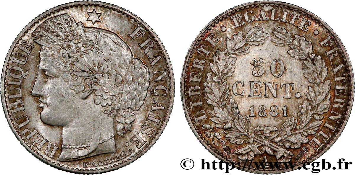 50 centimes Cérès, Troisième République 1881 Paris F.189/9 SC63 