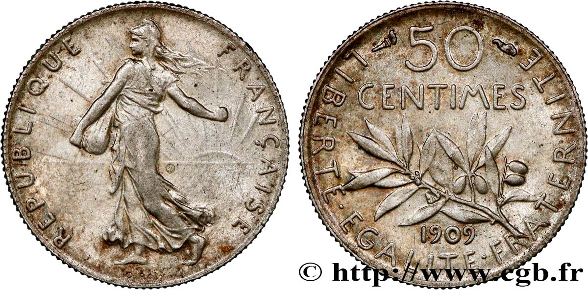 50 centimes Semeuse 1909  F.190/16 SUP60 