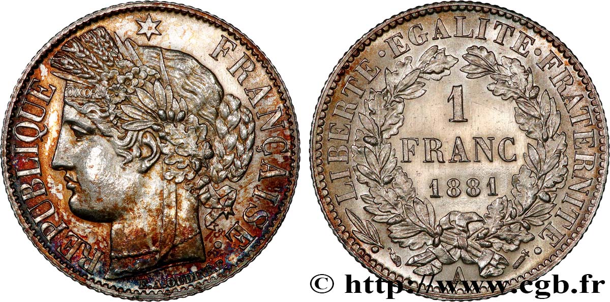 1 franc Cérès, Troisième République 1881 Paris F.216/8 SUP+ 