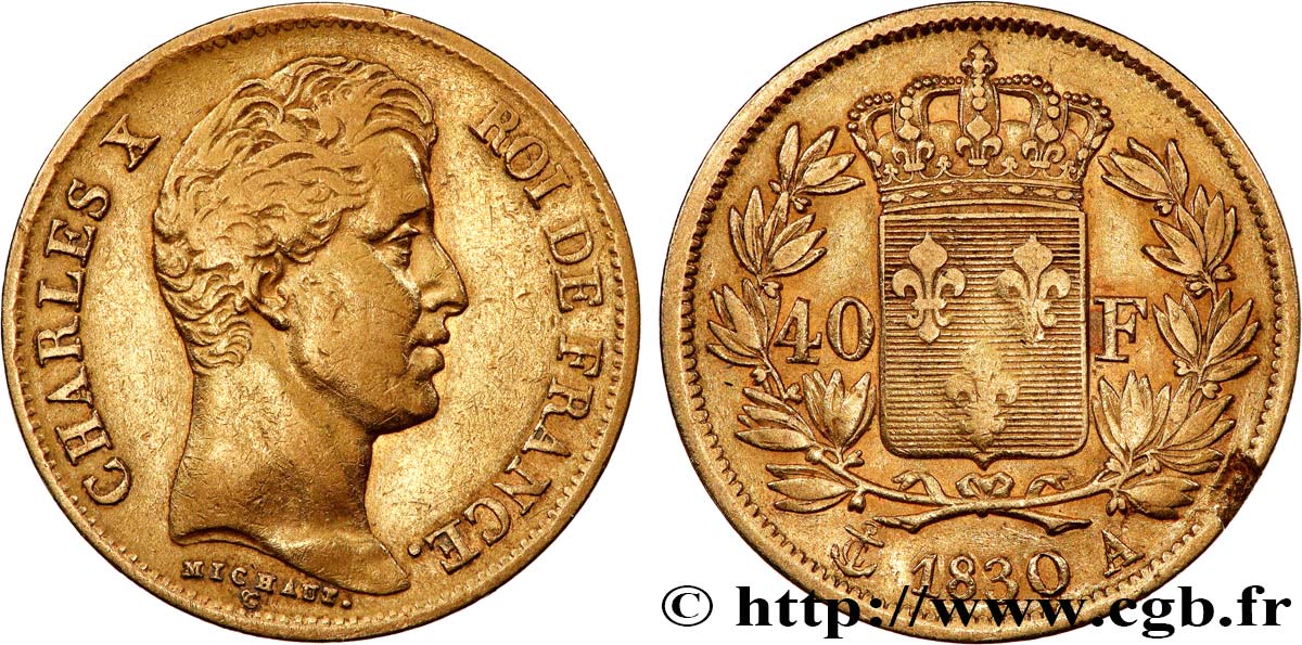 40 francs or Charles X, 2e type 1830 Paris F.544/5 VF 