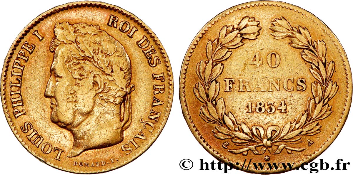 40 francs or Louis-Philippe 1834 Paris F.546/6 q.BB 
