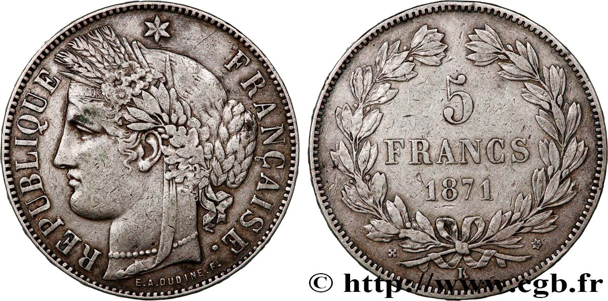 5 francs Cérès, sans légende 1871 Bordeaux F.332/8 BB 