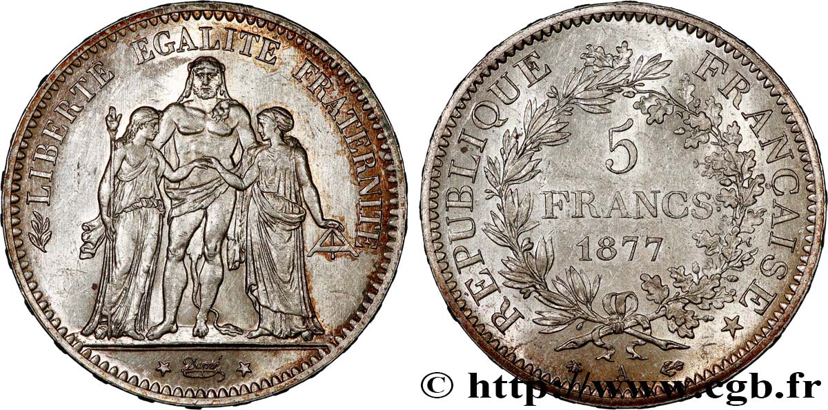 5 francs Hercule 1877 Paris F.334/19 SPL+ 