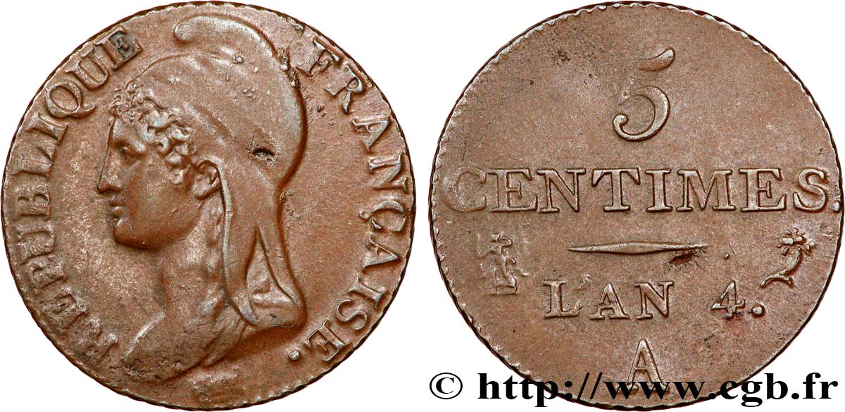 5 centimes Dupré, petit module 1796 Paris F.113/1 TTB40 