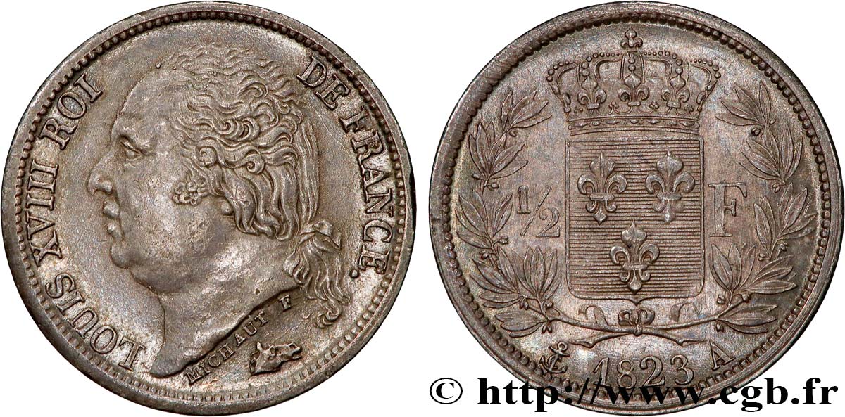 1/2 franc Louis XVIII 1823 Paris F.179/34 TTB+/SUP 