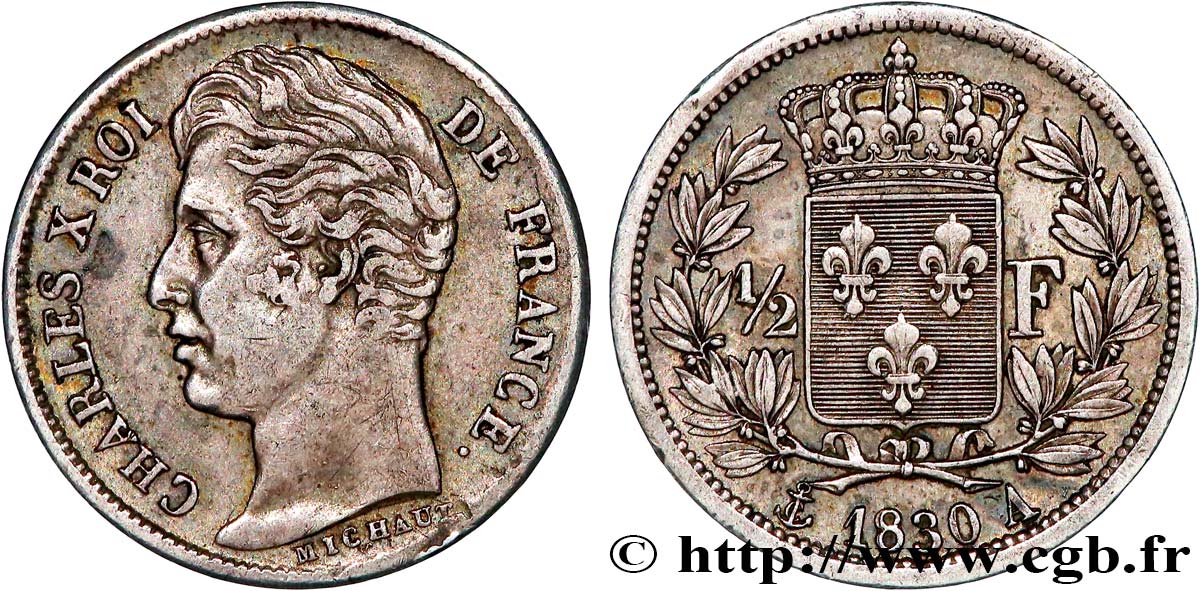1/2 franc Charles X 1830 Paris F.180/50 MBC+ 