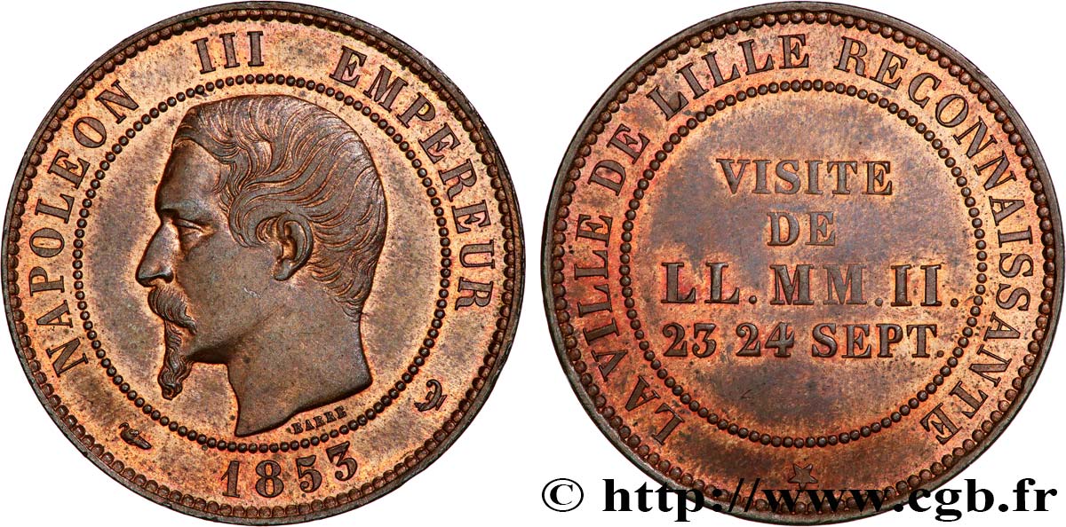 Module de dix centimes, Visite impériale à Lille les 23 et 24 septembre 1853 1853 Lille VG.3365  SUP62 