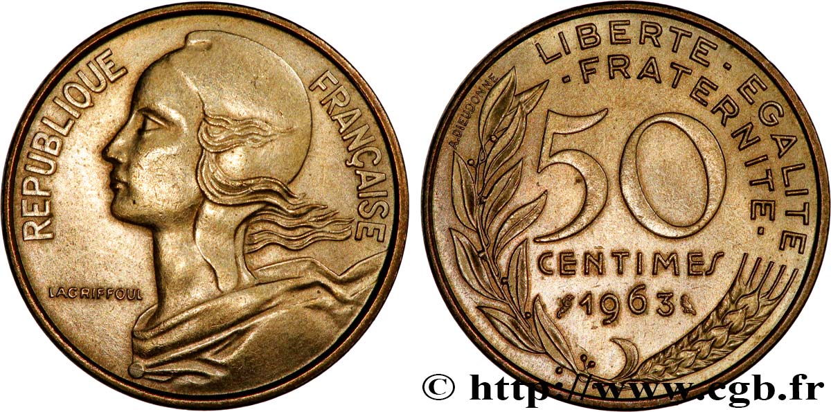 50 centimes Marianne, col à trois plis 1963 Paris F.197/4 SUP 