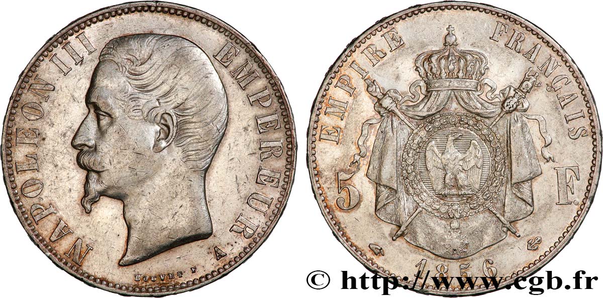 5 francs Napoléon III, tête nue 1856 Paris F.330/6 XF45 