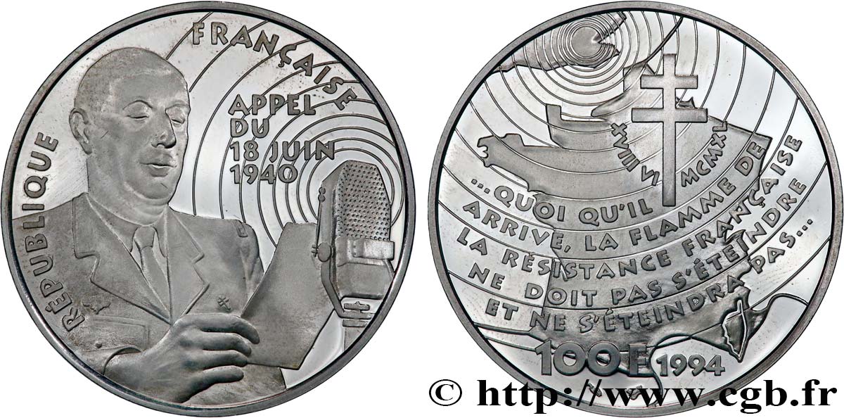 Belle Epreuve 100 francs - Appel du 18 juin 1940 1994 Paris F.1628 1 MS 