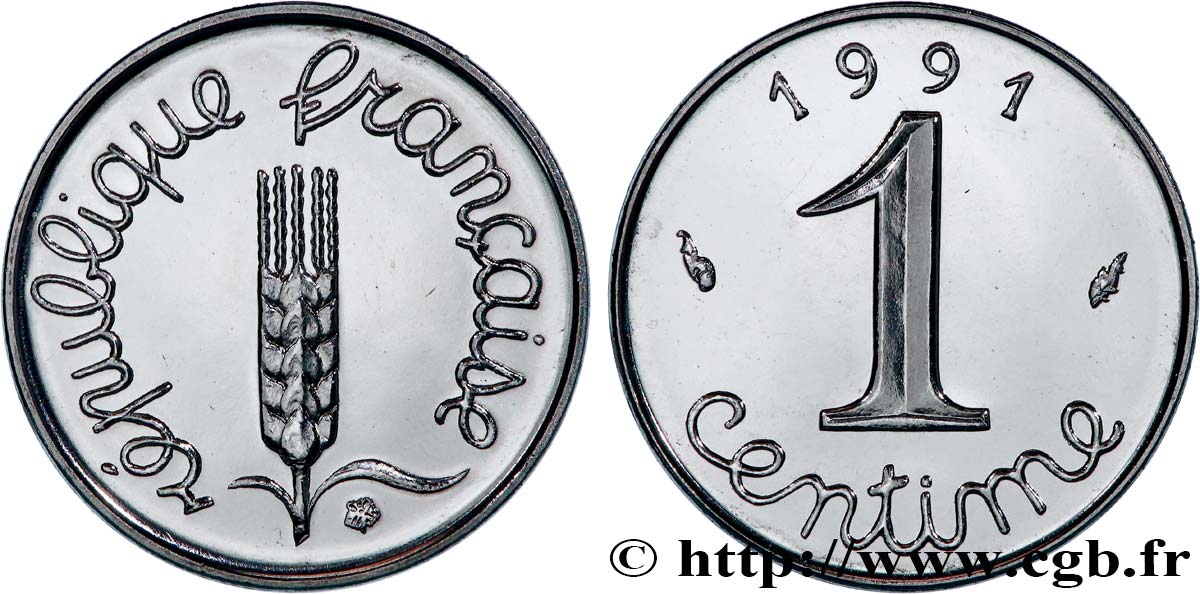 1 centime Épi, BU (Brillant Universel), frappe médaille 1991 Pessac F.106/49 MS 