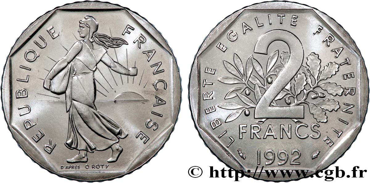 2 francs Semeuse, nickel, BU (Brillant Universel)  frappe médaille 1992 Pessac F.272/18 MS 