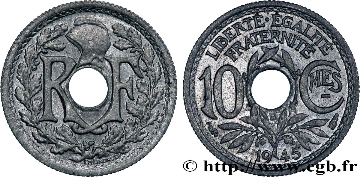 10 centimes Lindauer, petit module 1945 Beaumont-Le-Roger F.143/3 SPL63 