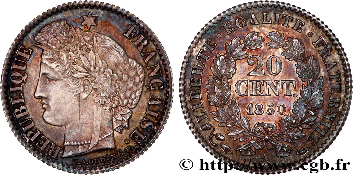 20 centimes Cérès, IIe République 1850 Paris F.146/3 SPL 