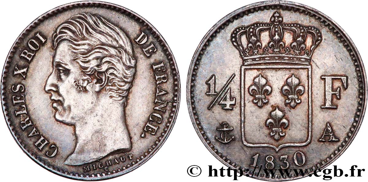 1/4 franc Charles X 1830 Paris F.164/39 EBC 