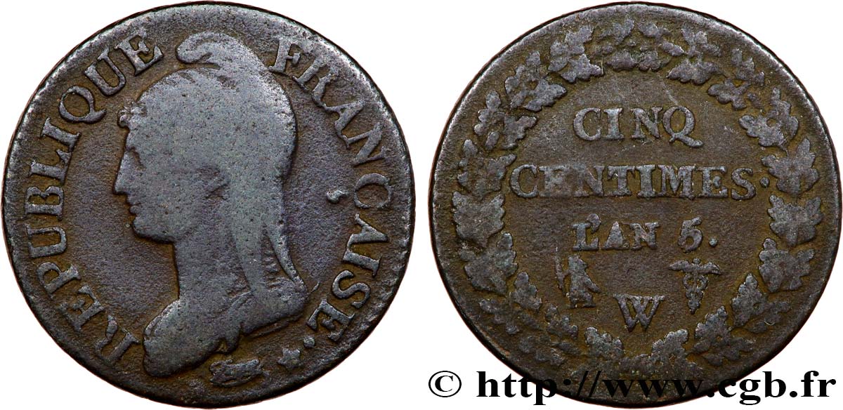 Cinq centimes Dupré, grand module 1797 Lille F.115/31 F15 