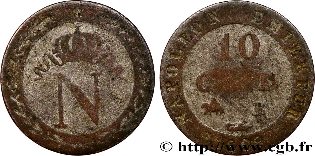 10 cent. à l N couronnée 1809 Rouen F.130/11 VG 