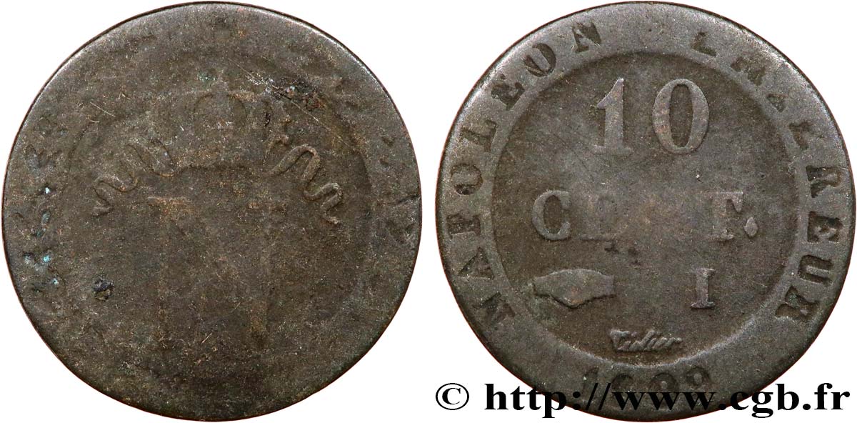 10 cent. à l&nbsp;N couronnée 1809 Limoges F.130/15 F 