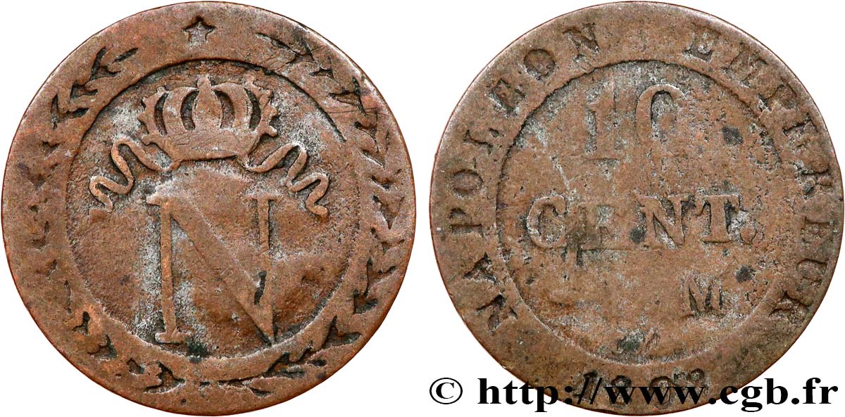 Faux de 10 cent. à l&nbsp;N couronnée 1808 Toulouse F.130/7 var. B 