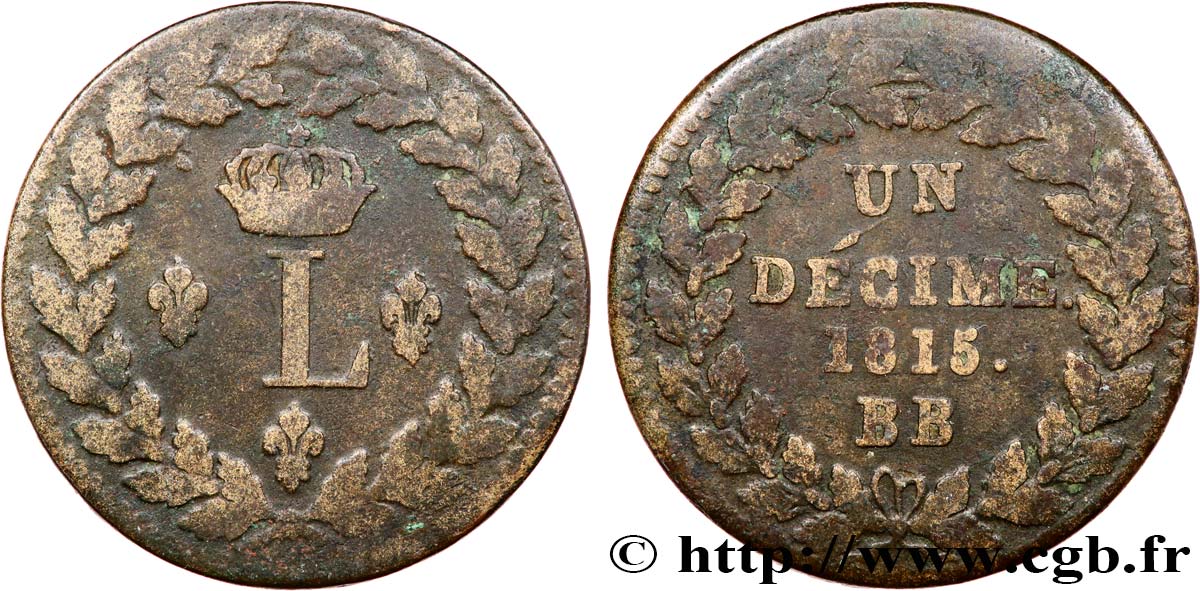 Un décime à l’L couronnée 1815  Strasbourg F.132A/3 TB20 