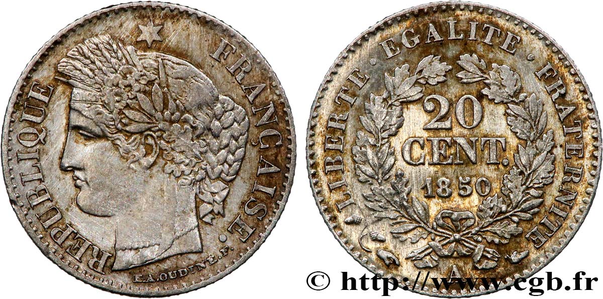 20 centimes Cérès, IIe République 1850 Paris F.146/2 TTB 