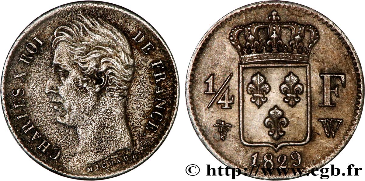 1/4 franc Charles X 1829 Lille F.164/38 TB/TTB+ 