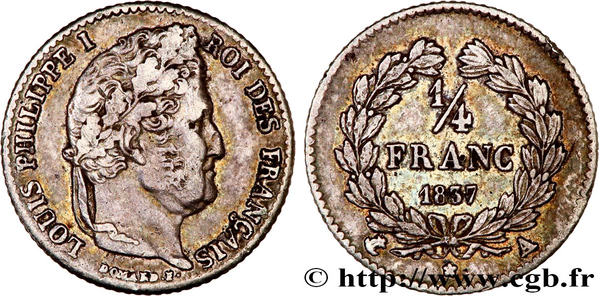 1/4 franc Louis-Philippe 1837 Paris F.166/63 MBC 