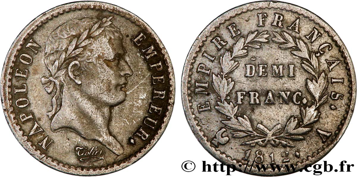 Demi-franc Napoléon Ier tête laurée, Empire français 1812 Paris F.178/35 BC+ 
