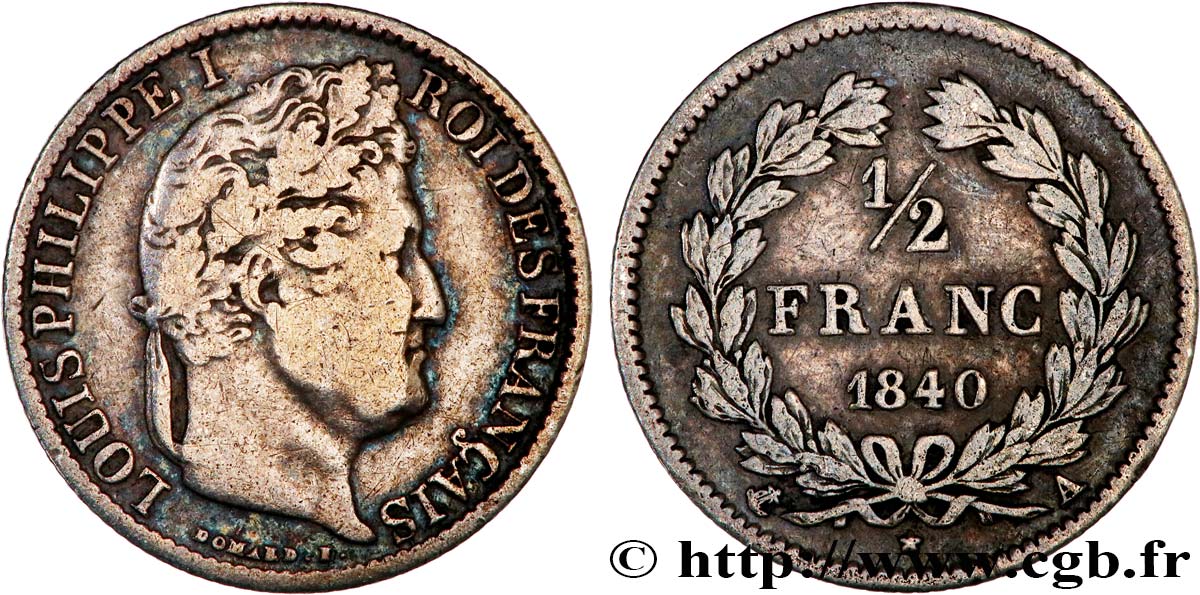 1/2 franc Louis-Philippe 1840 Paris F.182/83 TB 