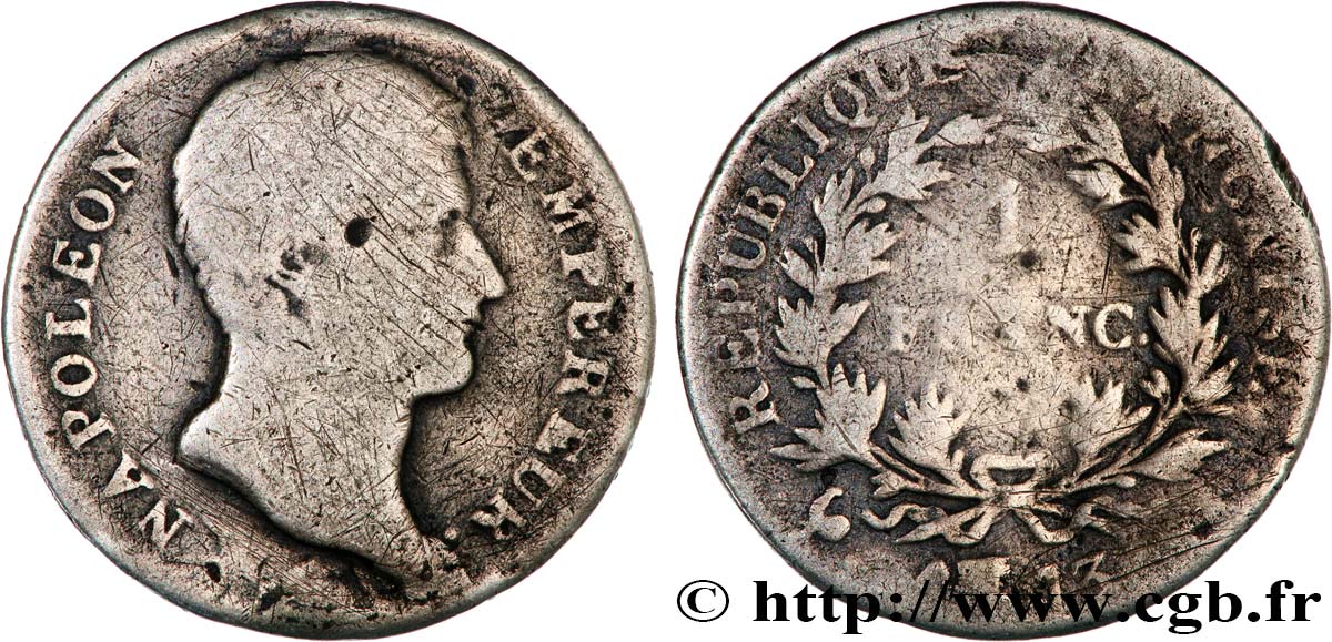 1 franc Napoléon Empereur, Calendrier révolutionnaire 1805 Paris F.201/14 B 