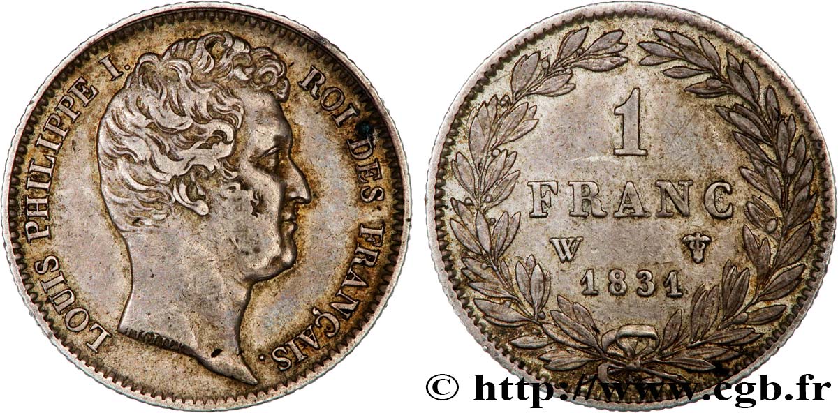 1 franc Louis-Philippe, tête nue 1831 Lille F.209/12 XF45 