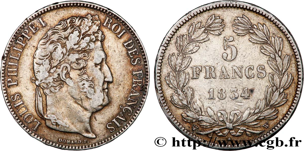 5 francs IIe type Domard 1834 Lille F.324/41 BC+ 