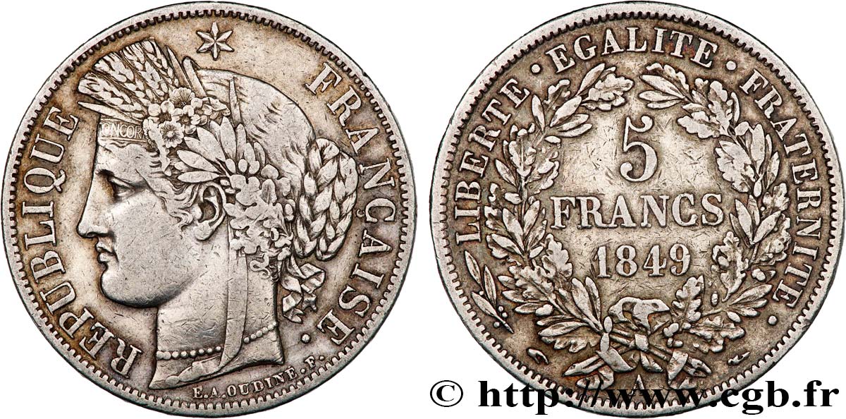 5 francs Cérès, IIe République 1849 Paris F.327/1 TB+ 