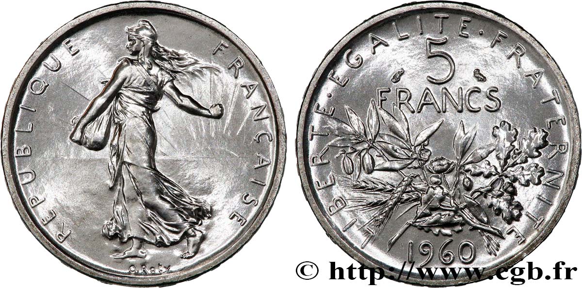 5 francs Semeuse, argent 1960 Paris F.340/4 MS65 
