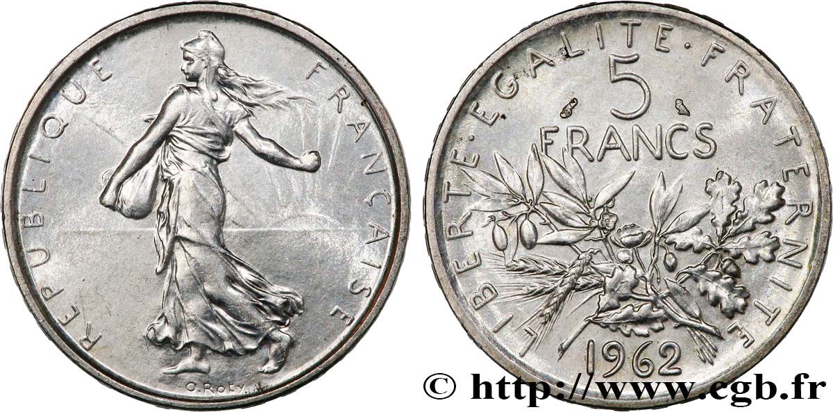 5 francs Semeuse, argent 1962 Paris F.340/6 MS60 