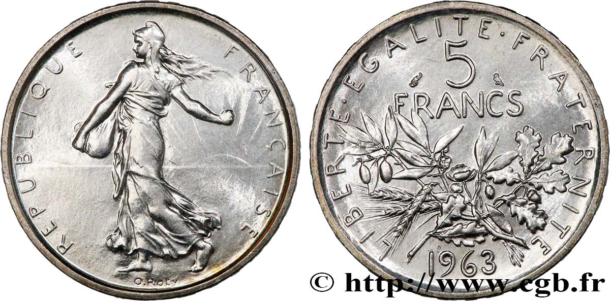 5 francs Semeuse, argent 1963 Paris F.340/7 SPL63 