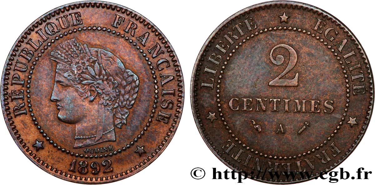 2 centimes Cérès 1892 Paris F.109/18 XF 