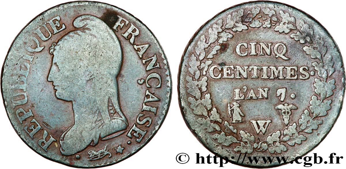 Cinq centimes Dupré, grand module 1799 Lille F.115/76 F15 